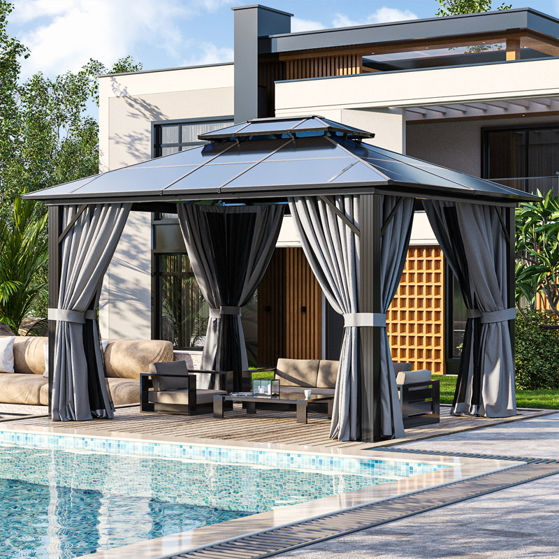 12 pi. L 10 pi. D Pavillon de jardin en aluminium, 12 pi. L 10 pi. D, Gris