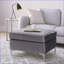 Repose-pieds rectangulaire en velours gris ardoise avec coussins en fausse fourrure | Pieds en métal argenté mat