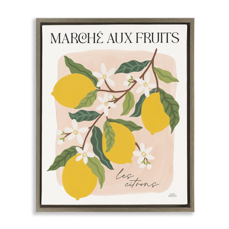 "Marche aux citrons", art mural encadré par Wild Apple, Cadre flottant orme Montalcino, H 21 po x l 17 po