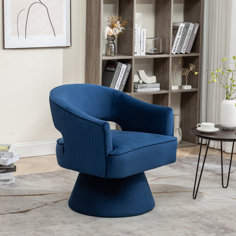 Chynna Velvet Swivel Barrel Chair, Blue Velvet