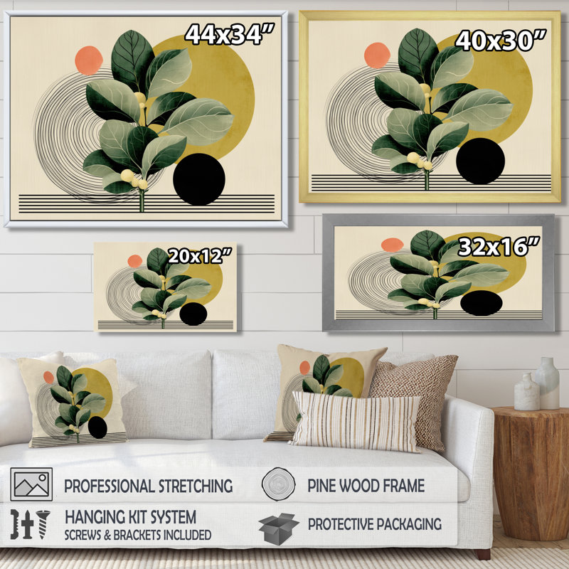 «Green and Black Bohemian Minimalist Geometric Plant - Botanicals Wall Art, Green Botanical, reproduction sur toile, Blanc