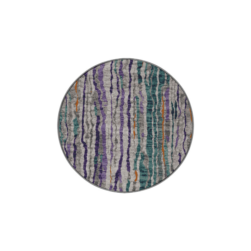 Machine Washable Gray Area Rug, Round 5'