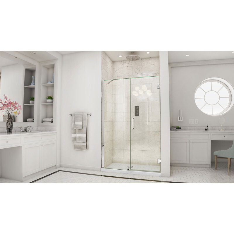 DreamLine Unidoor 47 - 48 inch W x 72 inch H Frameless Hinged Shower Door with Support Arm in Chrome, Chrome, 48"