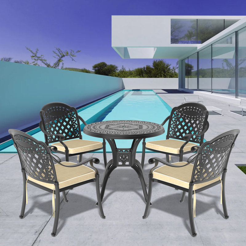 Ensemble de patio en fonte d'aluminium exquis avec coussins et caractéristiques polyvalentes