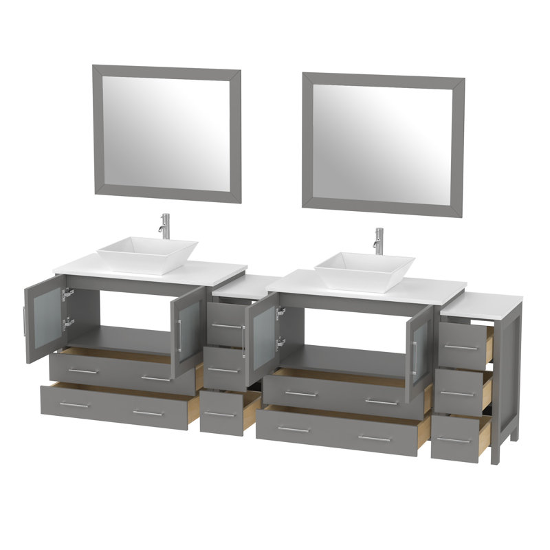  Framed 96" Double Bathroom Vanity Set with Mirror, Gray
