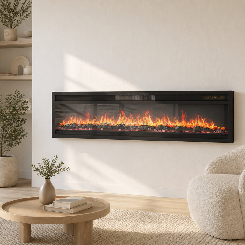 Foyer électrique encastrable 46 po avec 12 couleurs de flammes, luminosité réglable, foyer à télécommande avec pierres en cristal et ensemble de bûches