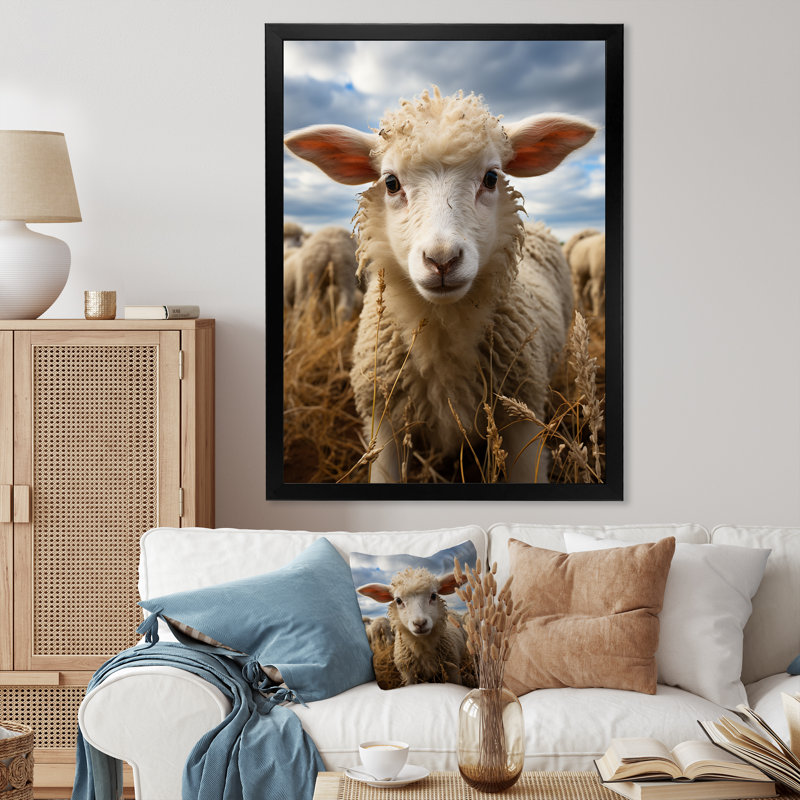 Sheep Selfie - animaux, art mural sur toile, H 32 po x l 16 po x P 1 po, Cadre photo noir