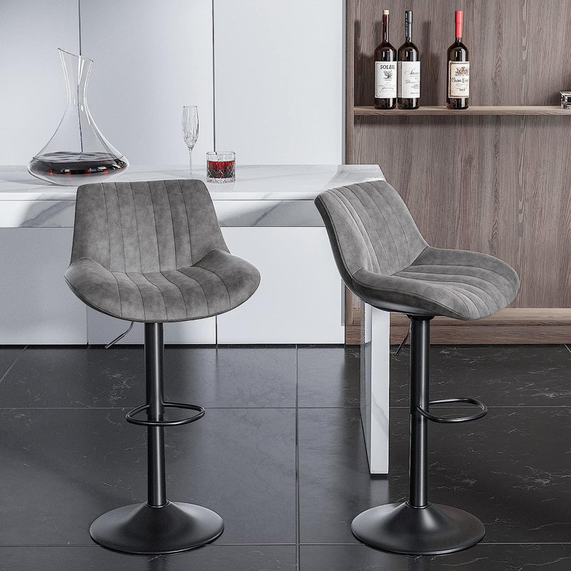 Nalupatio Swivel Upholstered Adjustable Height Counter Stool with Metal Frame, Dark Gray Fabric / Black Frame