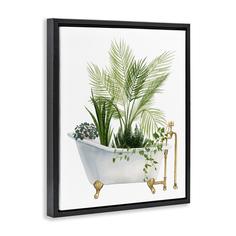 «Divers Plants Greenery Vintage Tub» par Grace Popp - impression sur toile, Cadre flottant noir de jais, H 21 po x l 17 po