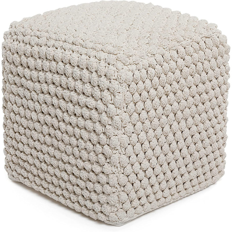 Natural Cotton Braided Square Pouf Ottoman