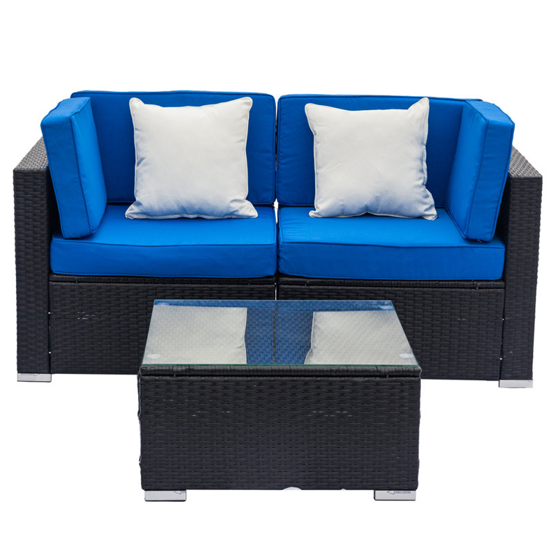 Ensemble de conversation modulaire avec coussins 5 pièces en rotin Aleighya