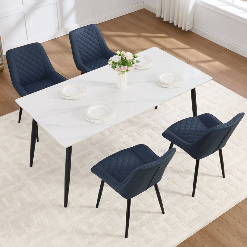 Faux Leather Upholstered Metal Dining Chair, 4, Blue