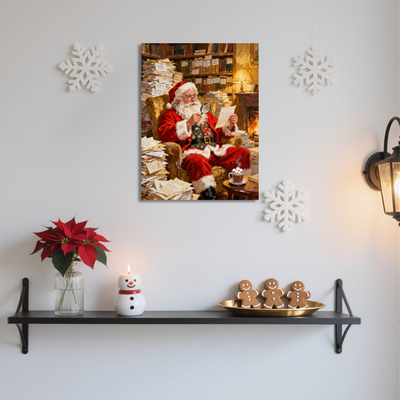 Père Noël atelier, art mural sur toile, H 36 po x l 24 po