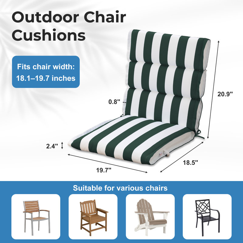  Outdoor Flanged Chair Cushions Set of 2, 39 x 20 x 2.4 Inch, Green 