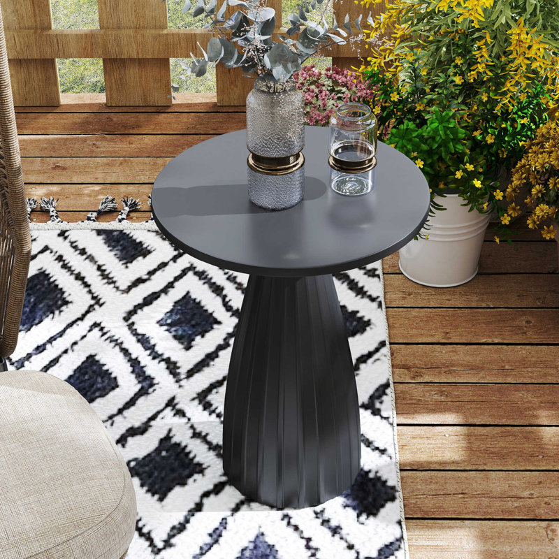 Petite table d'appoint de patio, table d'appoint d'extérieur en métal sans assemblage, Noir