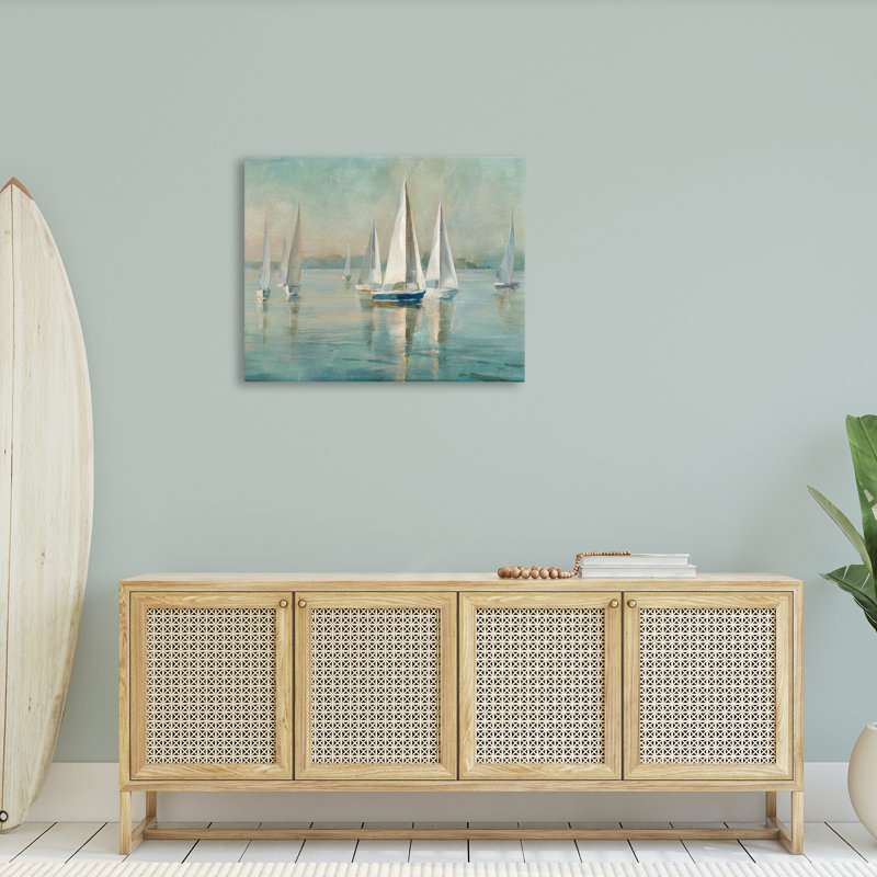 Voiliers traditionnels, lac relaxant, peinture nautique par Danhui Nai - impression d'art graphique, H 30 po x l 40 po