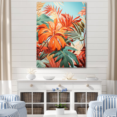 Orange And Green Topical Palms - Coastal Tropical Wall Art