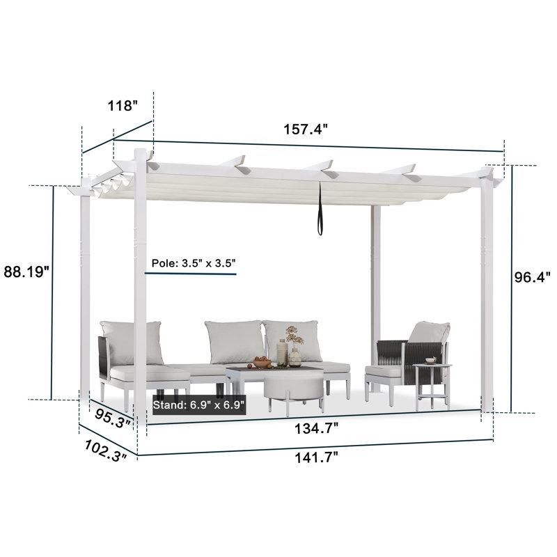 4m x 3m Aluminium Pergola, White