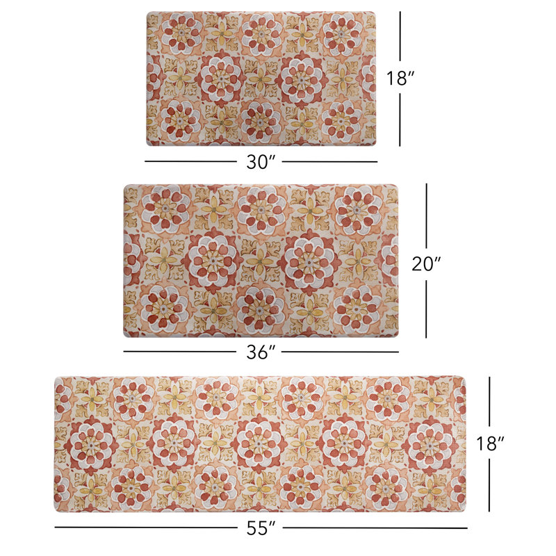 Red and Yellow Floral Anti-Fatigue Kitchen Mat, 20" x 36"