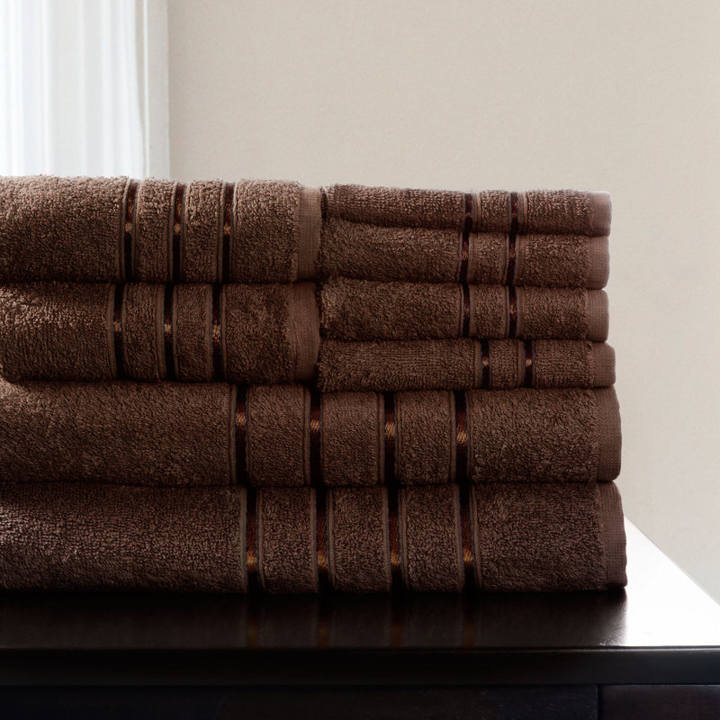 8 Piece 100% Cotton Towel Set, Chocolate