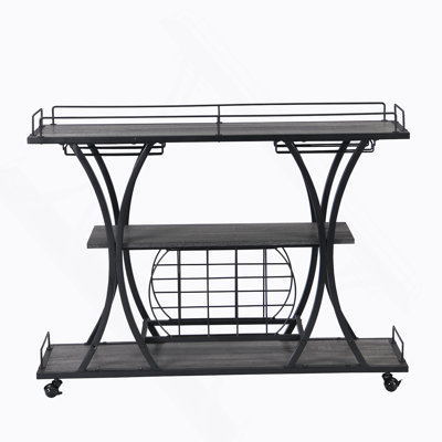 Industrial Bar Cart Kitchen Bar&Serving Cart For Home With Wheels 3 -Tier Storage Shelves