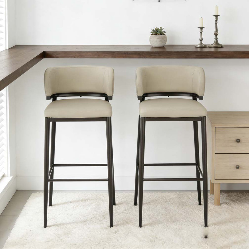 Metal Frame PU Leather Barstool, Khaki