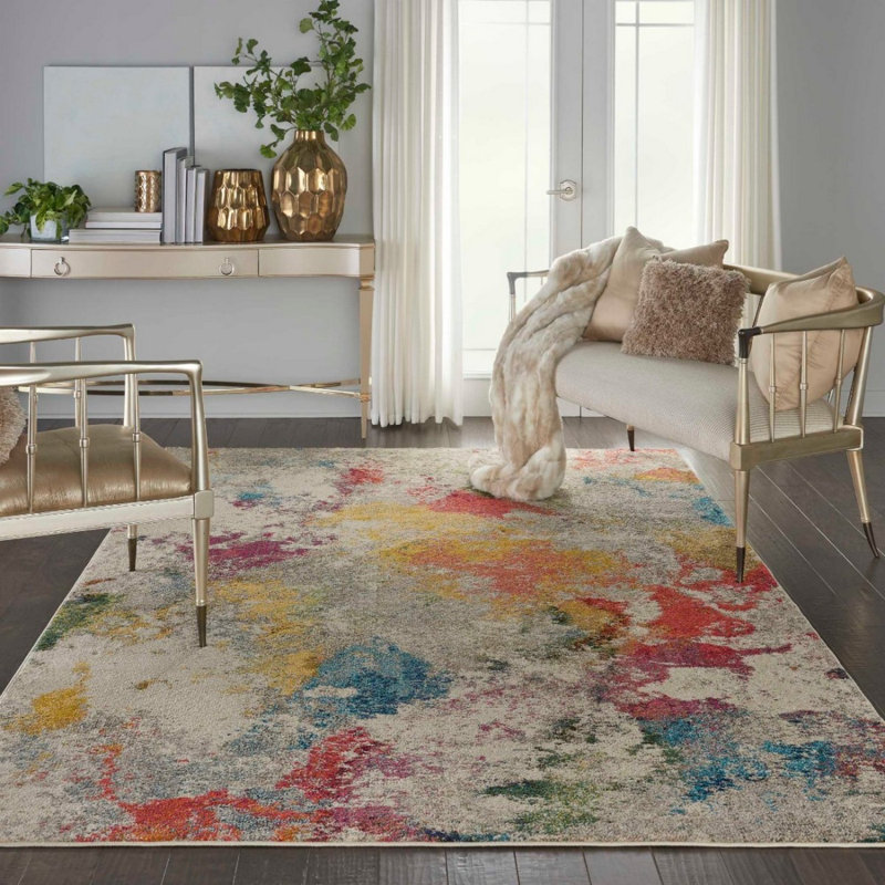 Multi Rug, 6Mm Thick Stain Resistant Graphics Rug, Abstract Modern Rug For Bedroom, & Dining Room, Rectangle 160 x 221 cm
