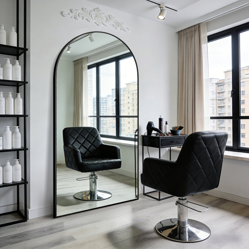 Oversized Arched Metal Framed Full Length Floor Mirror with Stand, Wall Mounted or Leaning Mirror for Bedroom, Home Gym, Living Room, Entryway