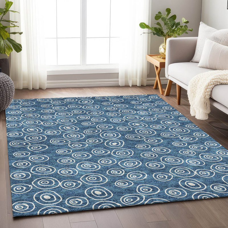 Premium Machine Washable Prisco Blue Rug, Rectangle 8' x 10'