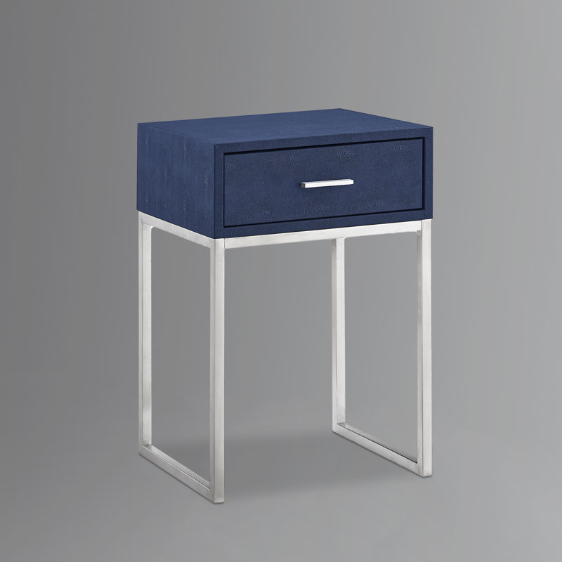Table de bout Yadira, Chrome brossé, Bleu
