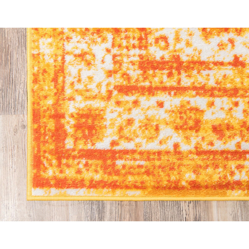 Sandrine Ikat Area Rug in Orange, Runner 2' x 9'10"
