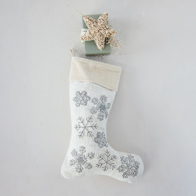 Cotton Slub Stocking with Velvet Cuff and Embroidered Beads