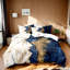 Literie Orylavena en microfibre à motif marbre bleu marine, blanc et or avec 2 taies d'oreiller, format King, 3 pièces (garnitures non comprises)-130162096-130700718