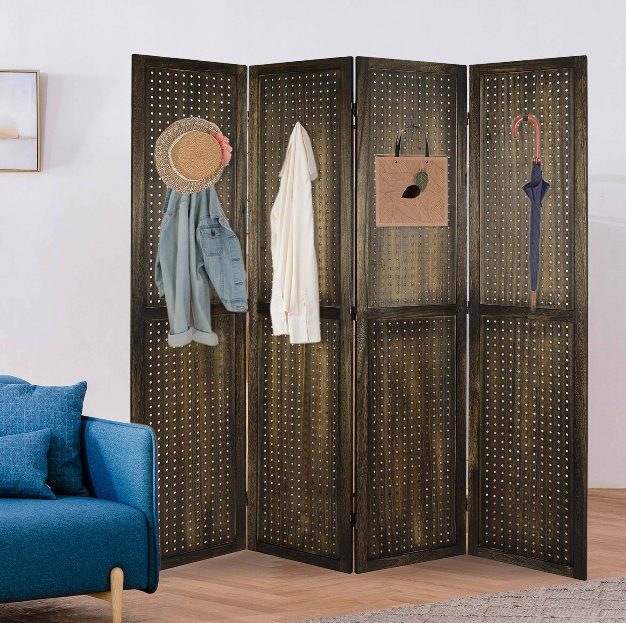 Winston Porter Room Divider Pegboard Display Folding Privacy Screen ...