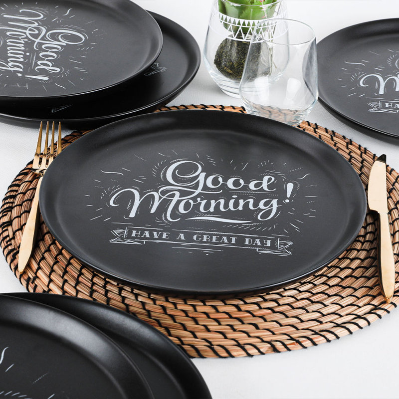 Elegant Service Plate Set (6 Pieces), Matte Black, 11.0 x 11.0 x 1.1 inches | 100% Ceramic, Antibacterial & Easy to Clean | Dishwasher & Microwave Safe, Thermal Shock Resistant, Perfect for Stylish Dining