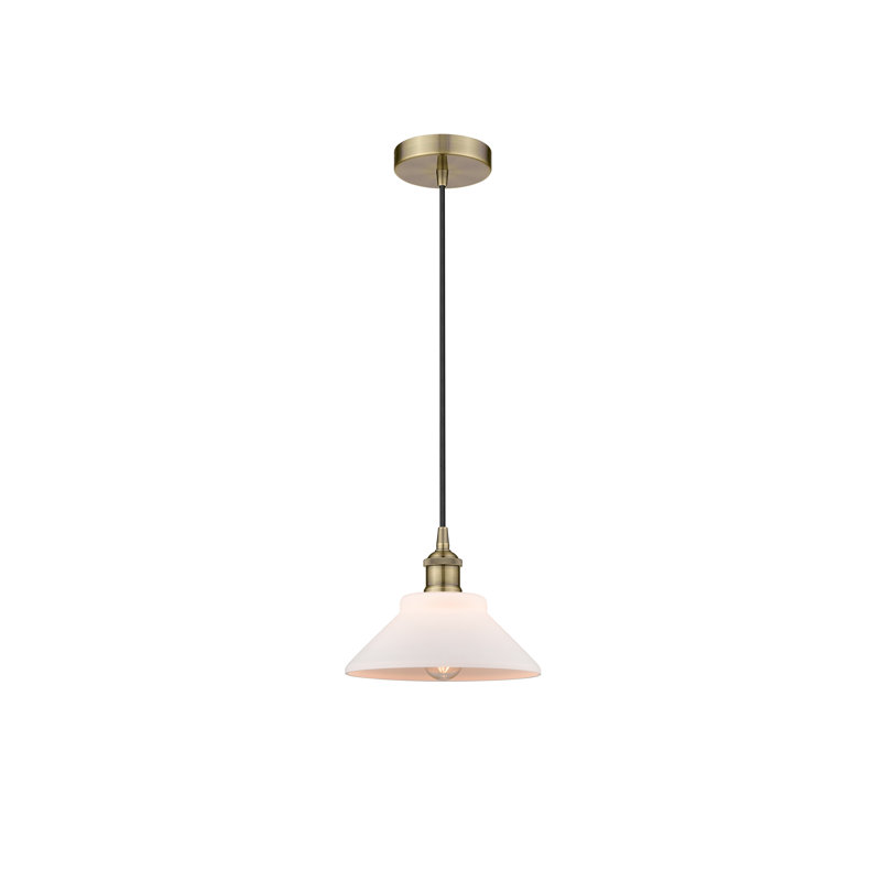 Luminaire suspendu conique à 1 lumière Choccolocco, Laiton antique, Blanc mat
