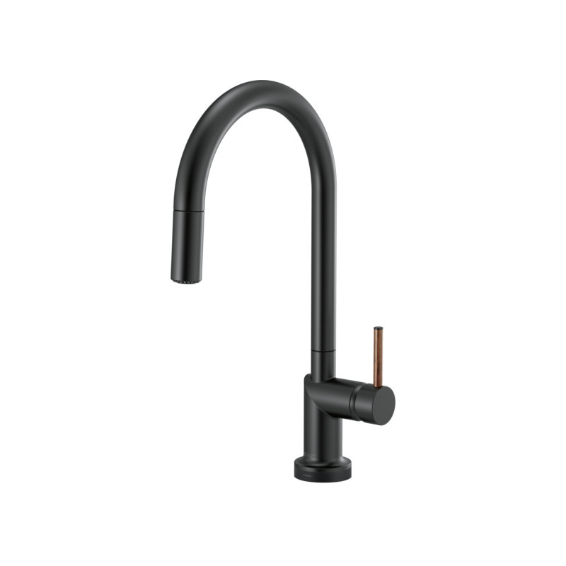Odin® SmartTouch® Pull-Down Faucet with Arc Spout, Matte Black, Wood Lever