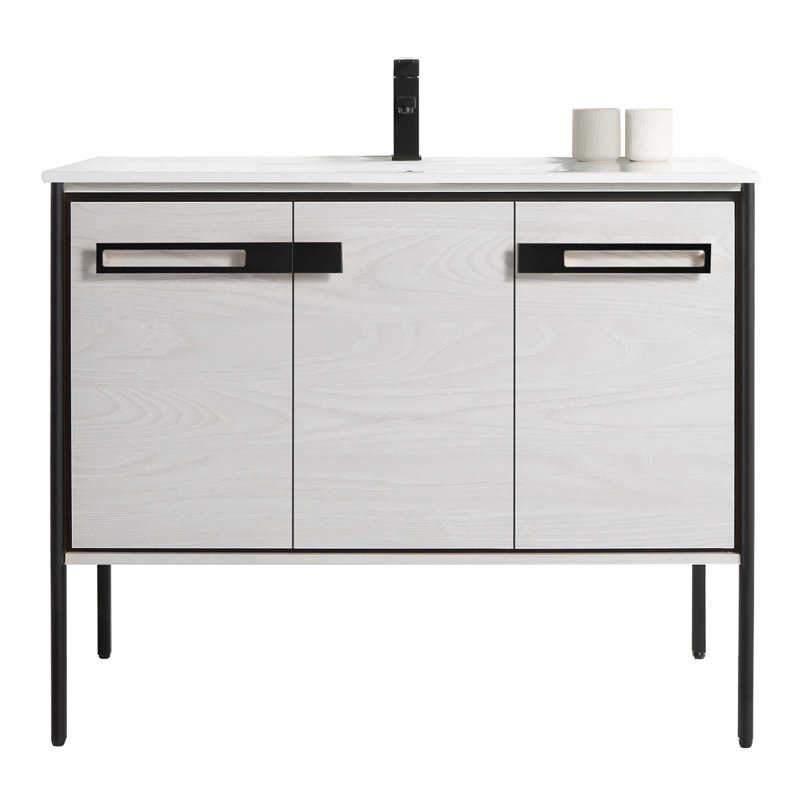 Meuble-lavabo simple 42 po, Chêne gris doux, Noir mat