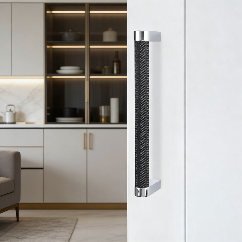Paquet de 10 poignées d'armoire de cuisine, centre de trou de 5 pouces (128 mm), poignées de tiroir moletées en noir mat et chrome poli, quincaillerie d'armoire durable pour la mise à niveau des meubles de bricolage