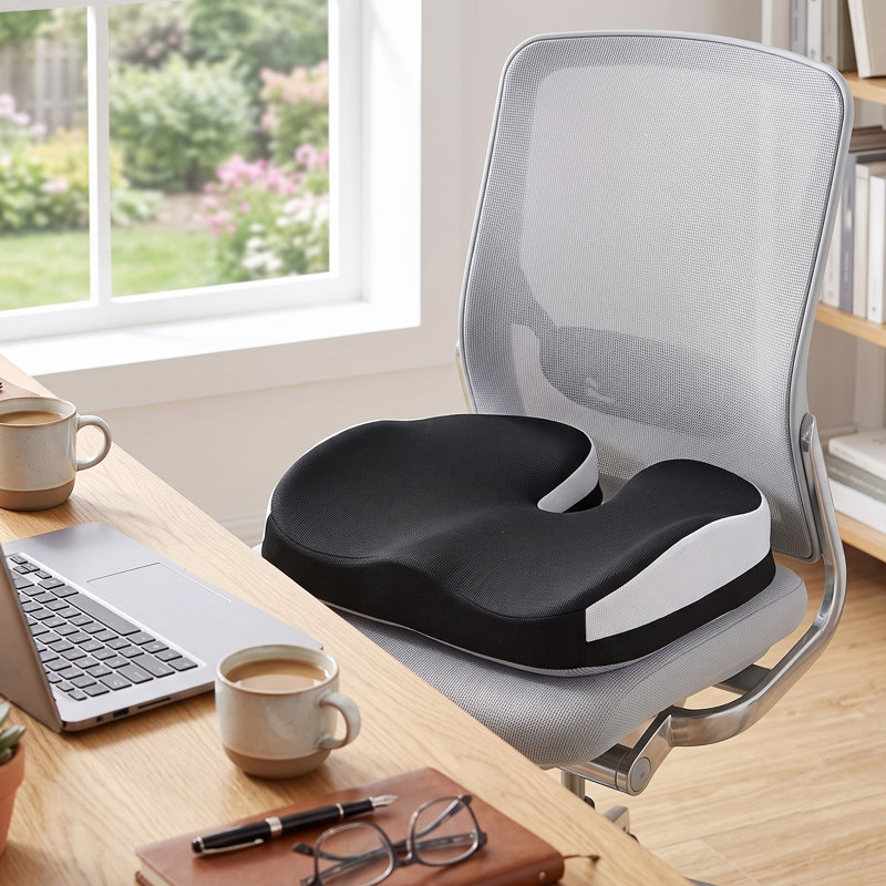 Memory Foam Seat Cushion with Removable Cover, Black, Grey
