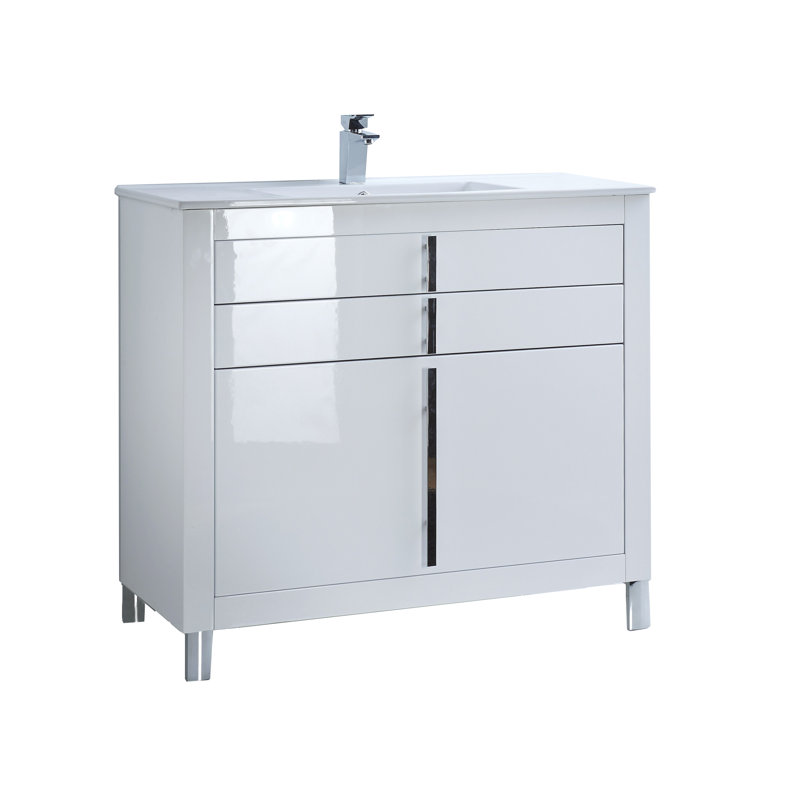 Raley 23.5 " W Freestanding Standard Free Standing Single Double Single Vanity Bathroom Vanity With Ceramic Top, White
