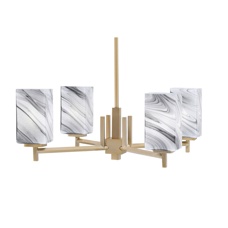 Franklin 4 Light, Chandelier, Graphite Finish, 3.5" Square Onyx Swirl Glass, Laiton
