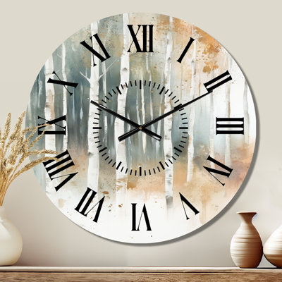 Horloge murale en métal représentant un paysage de peupliers faux-trembles sous la lumière de l'automne