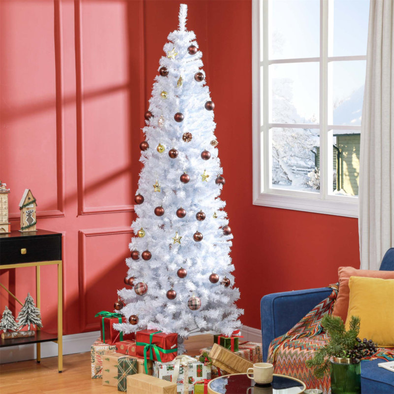 Arbre de Noël artificiel mince non éclairé de 7 pi avec branches réalistes, parfait pour les espaces compacts et facile à assembler