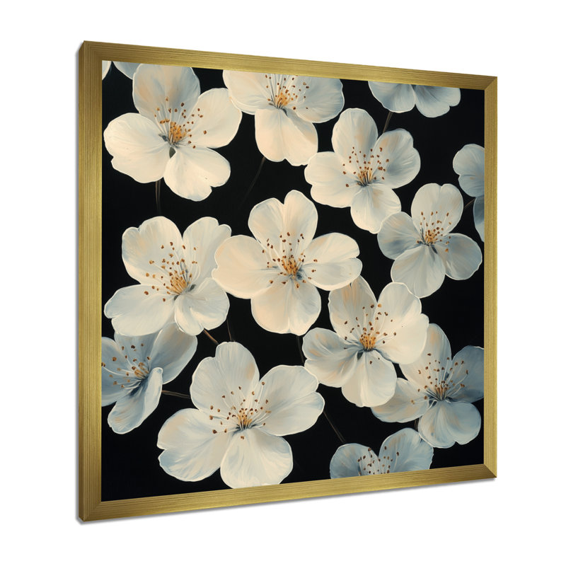Pétales de nuit ivoire - Tableau encadré Fleurs de cerisier, H 24 po x l 24 po, Encadrement doré
