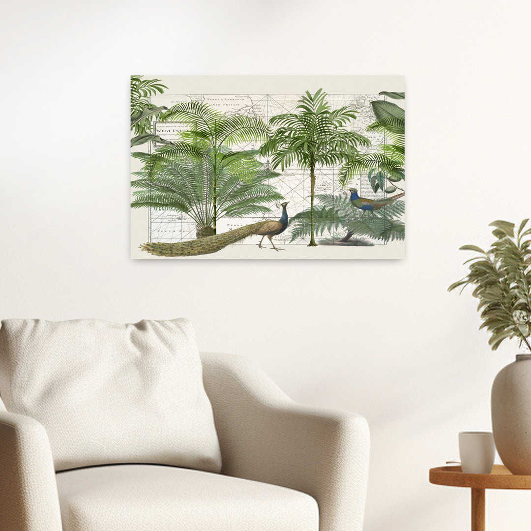 Contemporary Art Abstract Retro Vintage Palm Tree Bird Forest Landscape Art
