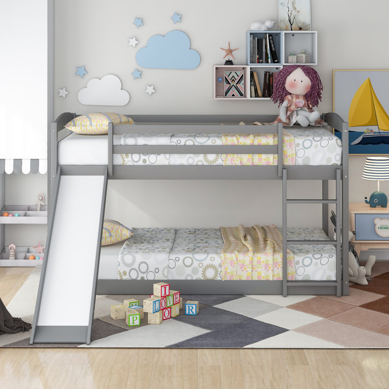 Lit superposé avec glissière convertible et échelle, Gris
