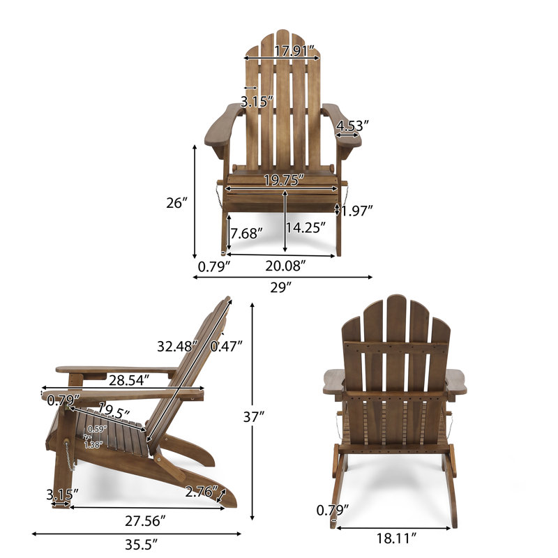 Chaise Adirondack pliable en bois massif Lilwenn, Brun foncé