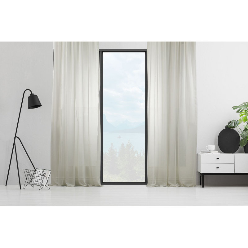 Sheer Curtain Panel Pair, Off-White, 140cm Width x 225cm Drop