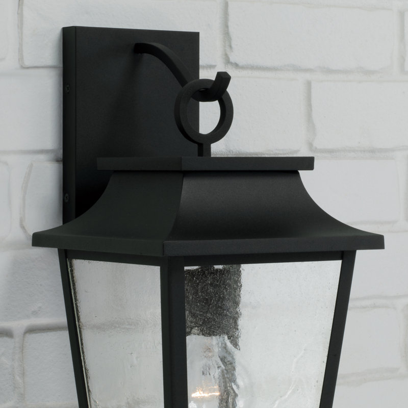 Lanterne murale d'extérieur 1 lumière effilée avec verre ondulé, Noir, H 16 po x l 8 po x P 8,75 po